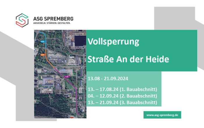 Vollsperrung Straße An der Heide (verlängerte Südstraße in Richtung Schwarze Pumpe)